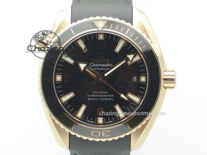 0418 Planet Ocean Professional Rose Gold Liquid Metal V6F 42mm On Black Rubber Strap A Vibrant 8266